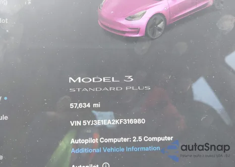 2019 Tesla Model 3 Long Range/Mid Range/Standard Range/Standard Range Plus from USA, damaged, VIN 5YJ3E1EA2KF316980